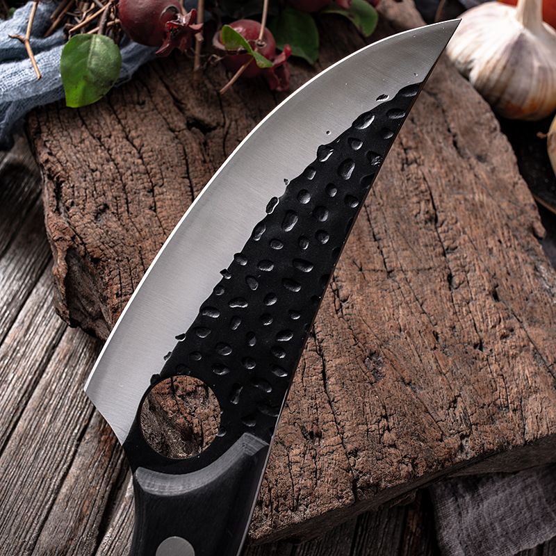 Chef Meat Cleaver Wood Handle Slaughter Knives 11 Inch Hand Forged Boning Fillet Butcher Knife with Leather Sheath