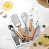 Cheese knife pizza cutter grater can bottle opener peeler cooking tool stainless steel kitchen utensils set with wood handle