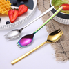 Reusable camping cutlery colorful 304 stainless steel fruit salad spaghetti dessert spoon metal titanium spork
