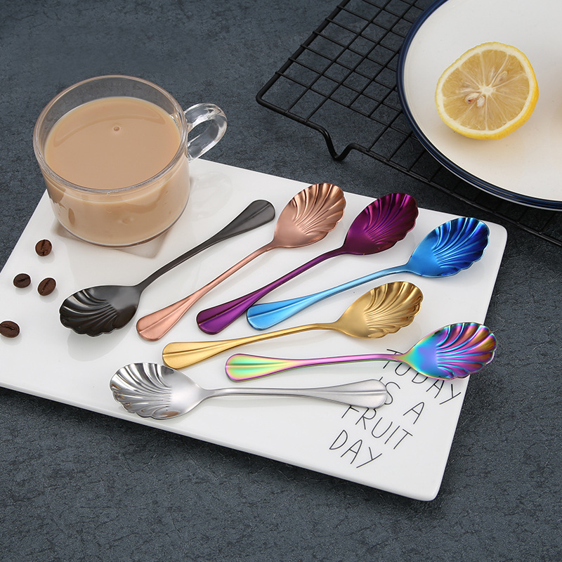 Rose Gold Shell Shape Metal Stainless Steel 410 Spoon for Drinking Coffee Tea