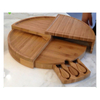 Round Slide Out Natural Bamboo Wood Cheese Board & Cutlery Set in Drawer