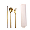 Portable Reusable Colored Dinner Utensil Spoon Fork Chopsticks Picnic Flatware Stainless Steel Cutlery Set with Wheat Straw