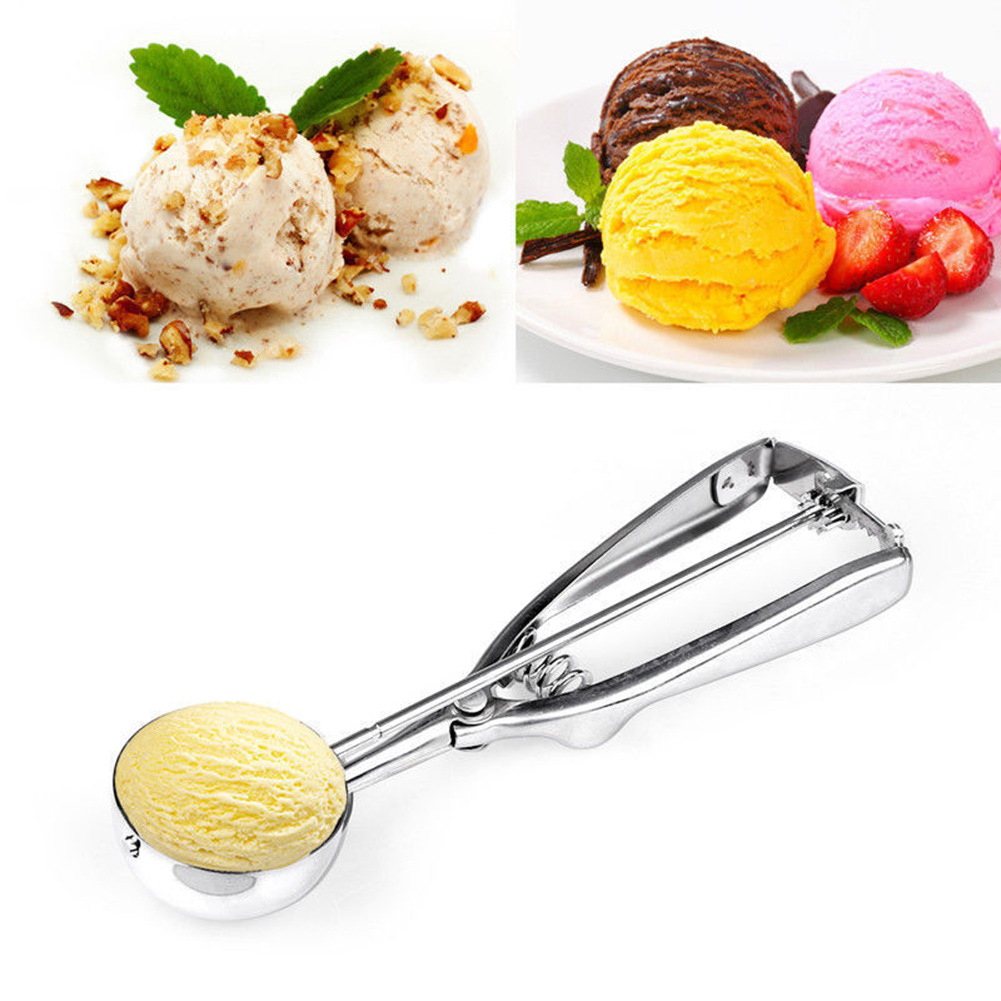 Manufacturers press and release meat cookies ball metal stainless steel spoon ice cream scoop with easy trigger