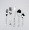 5 Pcs Spoon Fork Knife Heavy Duty Stainless Steel Flatware Set with Faceted Engraving Handle