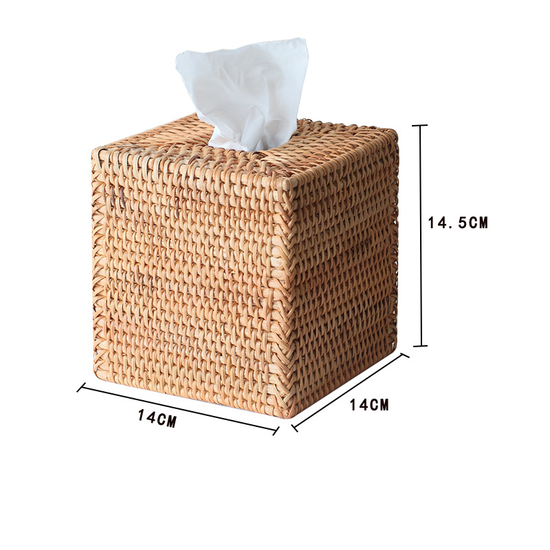 Round Square Shape Handmade Luxury Napkin Paper Holder Cover Rattan Weaving Tissue Box for Hotel Wedding