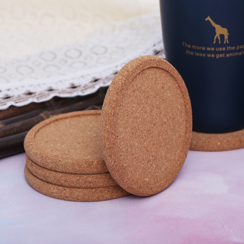 Custom Deep 10 Cm Thin Blank Sublimation Round Edge Mdf Absorbent Natural Wooden Cork Coaster Set with Cork Back for Drink