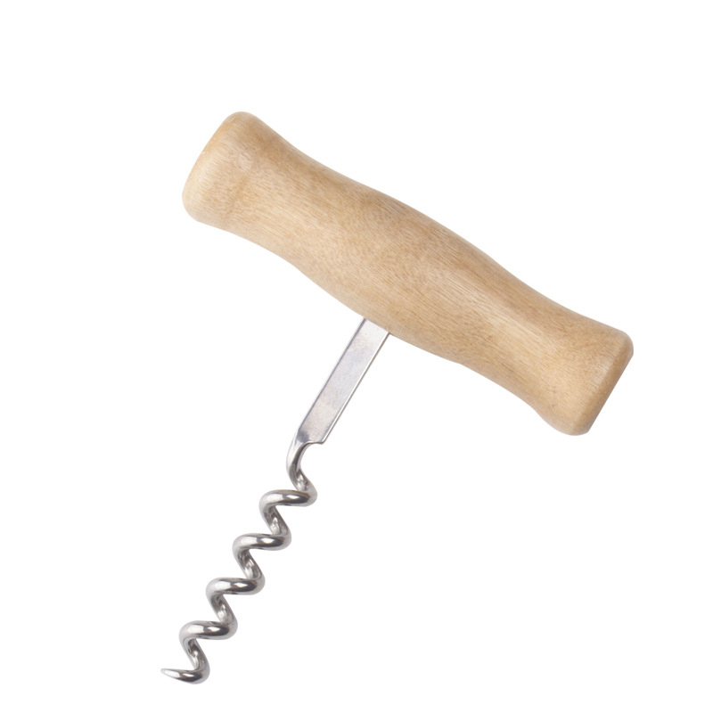 Manual Stainless Steel Wine Bottle Jar Corkscrew Bamboo Wood Handle Opener with Thread for Home