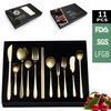 11 Piece Pcs Silverware Spoon Fork Knife Flatware Gold Stainless Steel Cutlery for Gift