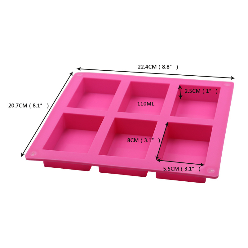 Large 6 Cavity Rectangle Mould Silicone Rectangular Soap Mold