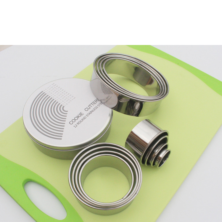 12 Pcs Metal Stainless Steel Circle Round Shape Cookie Cutter Set