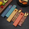 4 Pcs Colored Stainless Steel Flatware Straw Chopsticks Gold Cutlery Set with Case
