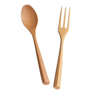 Reusable Natural Wood Flatware Spoon And Fork Set for Fruit Desserts