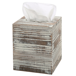 Rustic Square Retro White And Natural Wood Napkin Holder Tissue Box With Pullout Base
