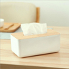 Custom Rectangle Organizer Storage White Plastic Napkin Holder Tissue Box With Bamboo Lid For Table