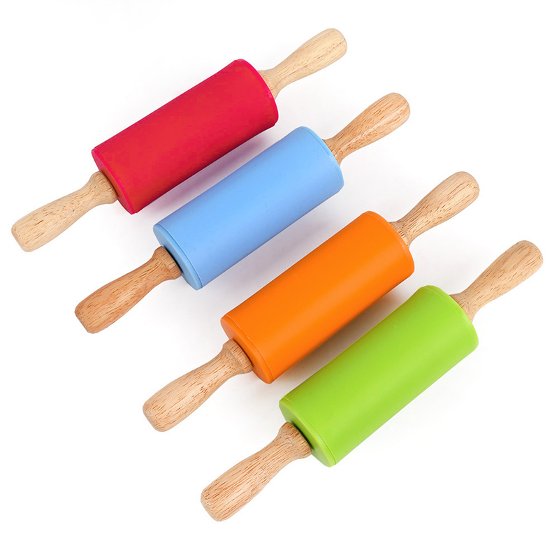 Wooden Silicone Small Mini Size Kids Play Children's Playdough Tools Rolling Pin