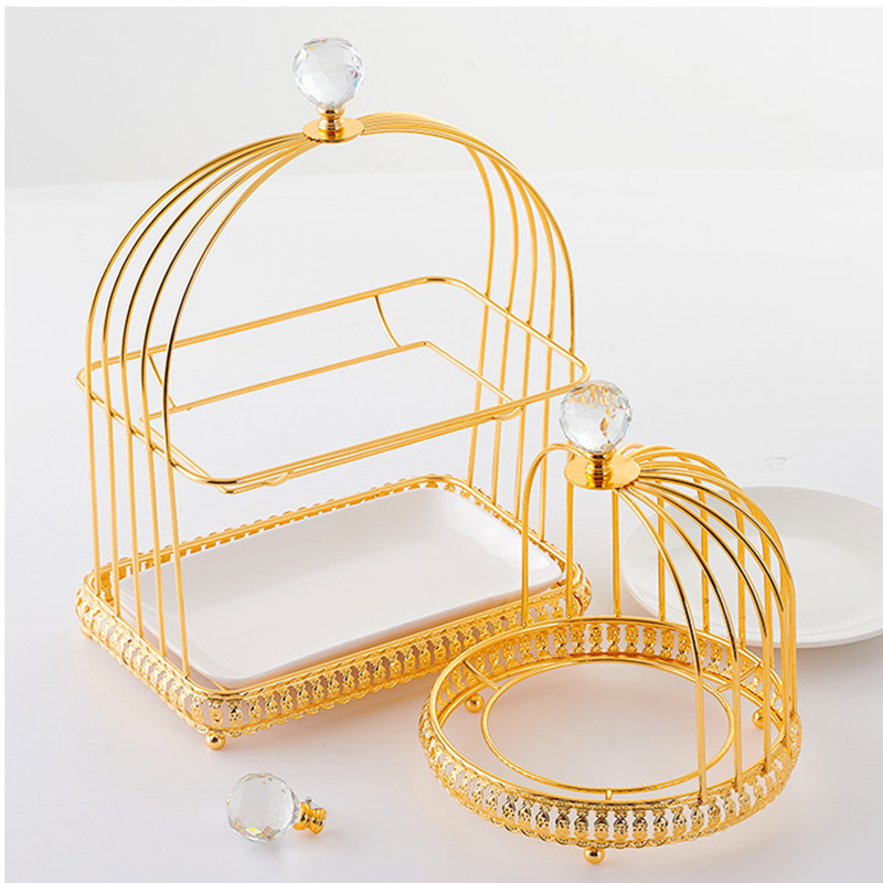 Gold Ceramic Cake Plate Hand Made Cupcake 3 Tier Birdcage Display Tray Cake Snack Tray Wedding Party Table Cake Stand