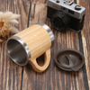 Travel Thermal Vacuum Thermos Flask Double Wall Bamboo Fiber And Stainless Steel Coffee Mug with Handle Silicone Lid