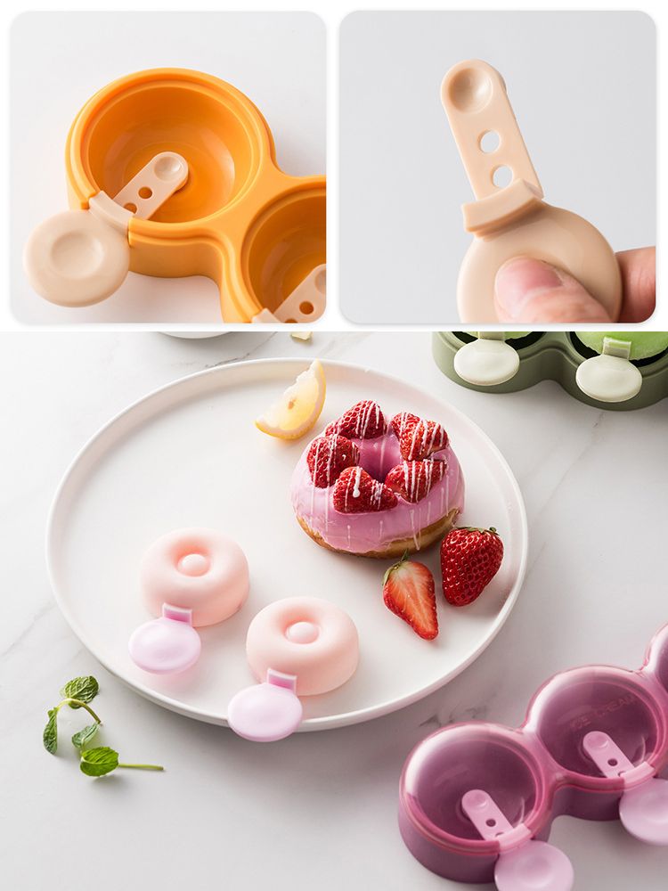 3 Pcs Kids Popsicle Container Set Baby Silicone Doughnut Dessert Ice Cream Mold with Plastic Handle Lid