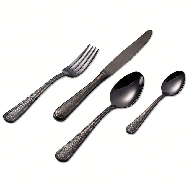 Cathylin 4-Pieces Matte Black Color 18/10 Stainless Steel Hollow Handle Cutlery Sets, Flatware 