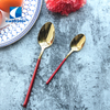 Luxury Stainless Steel Hotel Restaurant Red Handle Gold Plated Cutlery Set