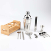 Bartender kit bar 750ml mixology tool set and stainless steel cocktail shaker set with stylish bamboo wooden stand base