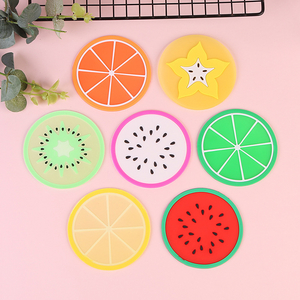 Eco-friendly Cute Cartoon Fruit Pattern Candy Color Silicone Rubber Soft Pvc Drink Cup Coasters