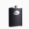 8oz wrapped embossed high quality black brown pu leather metal stainless steel drink hip flask gift set