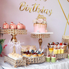 Wedding Metal Cake Display Stand with Mirror Top Plate Diameter Beaded Crystal Cake Pedestal Snack Tray Baking Party