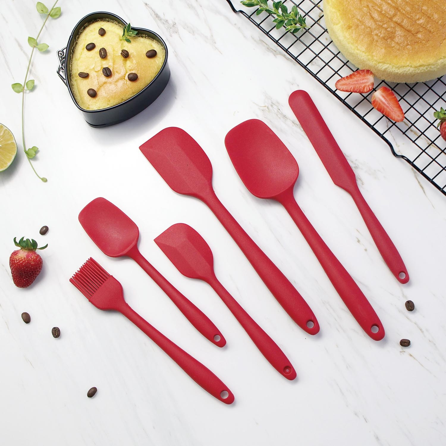 Heat Resistant Kitchen Utensils Long Handled Non Stick Baking Pastry Silicone Spatula Set