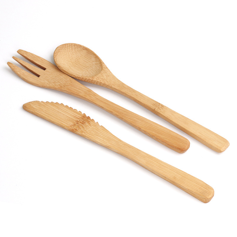 In Bulk Eco Friendly Silverware Wooden Utensil Flatware Reusable Travel Spoon Knife Fork Kit Bamboo Cutlery Set