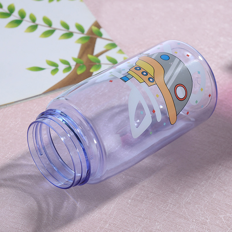 Little Bear Unicorn Cartoon Print Insulated Plastic Silicone Drink Water Bottle With Strap Lid And Straw For Kids