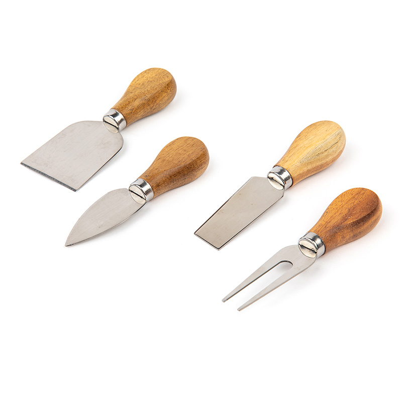 Wholesale custom mini bamboo wood handle stainless steel cheese slicer cheese knife set for cheese