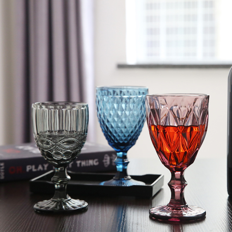 Hot Selling Custom Pink Blue Champagne Colored Diamond Wedding Drinking Goblet Wine Glass Cups