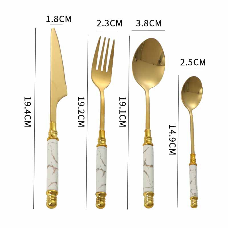 24 Pcs Stainless Steel Ceramic Handle Knife Fork Spoon Gold Flatware Luxury Cutlery Set with Stand in Gift Box