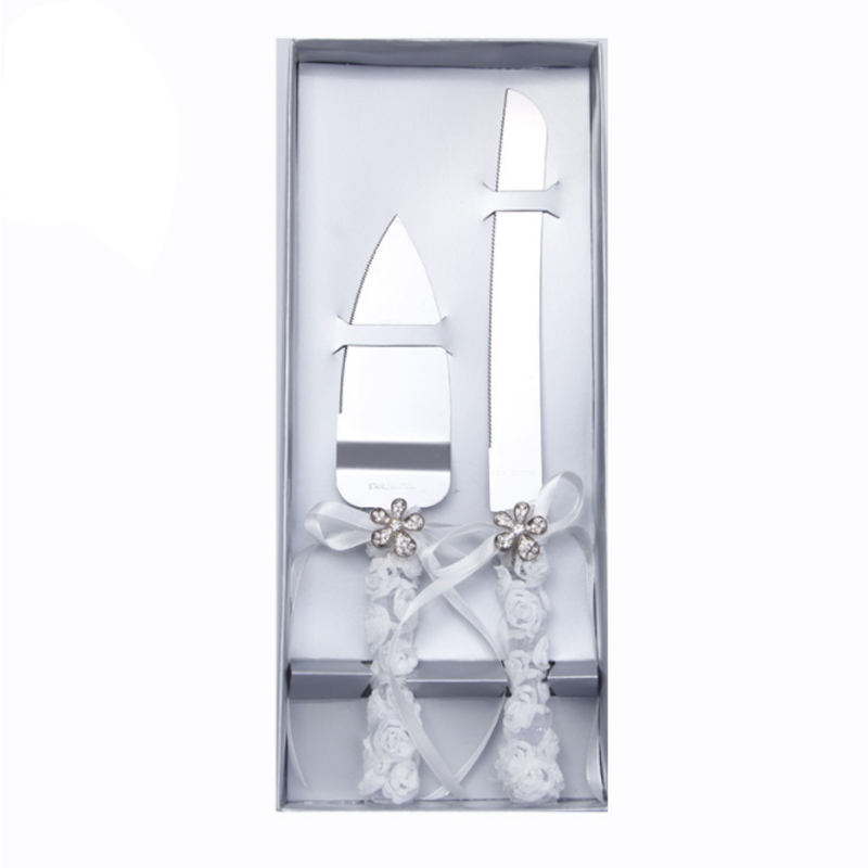 Elegant lace crystal handle cake shovel cutter silver stainless steel wedding cake knife and server set