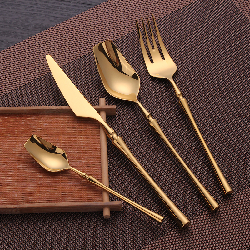 Luxury 304# Spoon Fork Knife Wedding Gift Flatware Stainless Steel Gold Cutlery Set