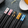 Japanese Flowers Printed Gift Reusable Fiberglass Black Alloy Chopsticks