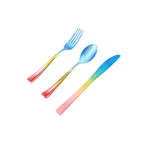 Disposable flatware silverware colorful plastic spoons forks and knives cutlery set for wedding gift events