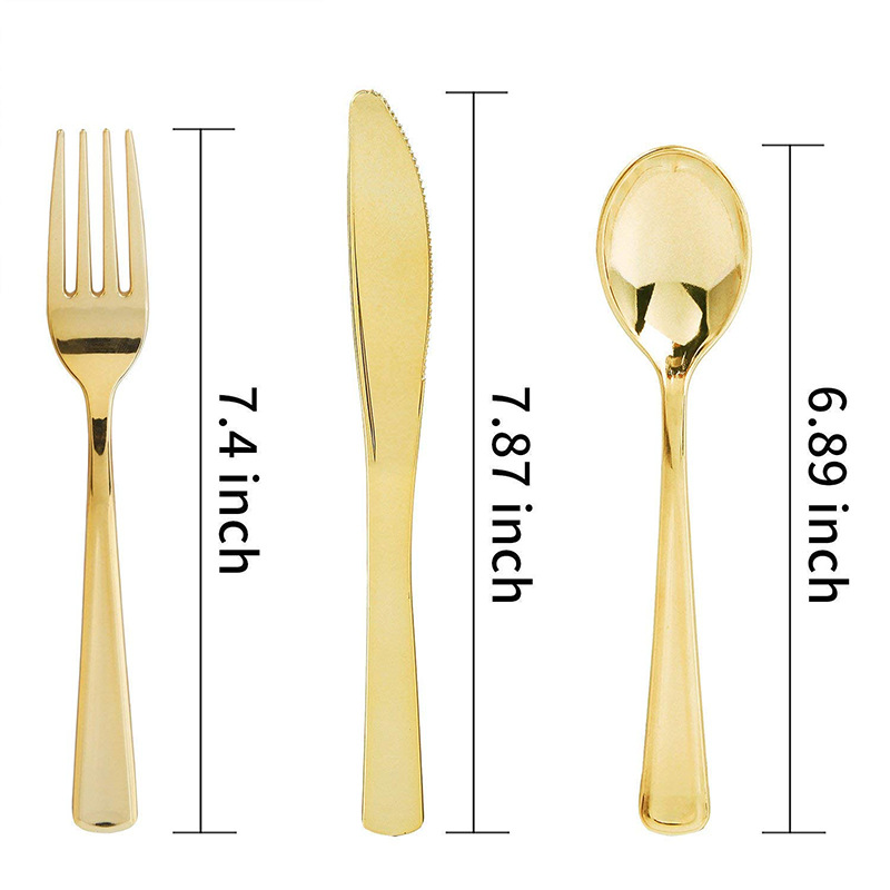 Wholesale Bulk Disposable Flatware Silverware Gold Plastic Spoons Forks And Knives Cutlery Set Combo for Wedding Gift Events