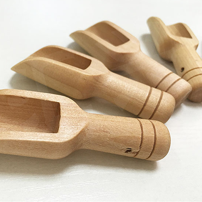 Wholesale small short bamboo wood candy buffet spoon cooking measuring mini flat wooden scoops for bath salts