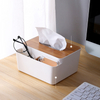 Multi-function Large Storage Space Plastic Pp Napkin Holder Tissue Box With Oak Wood Lid