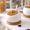 Wholesale Porcelain Ceramic Container Set Spice Jars with Bamboo Wood Lid
