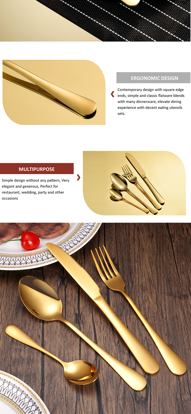 Buy 24piece Silverware Oblate Portugal Style Flatware Restaurant Wedding Gold Stainless Steel