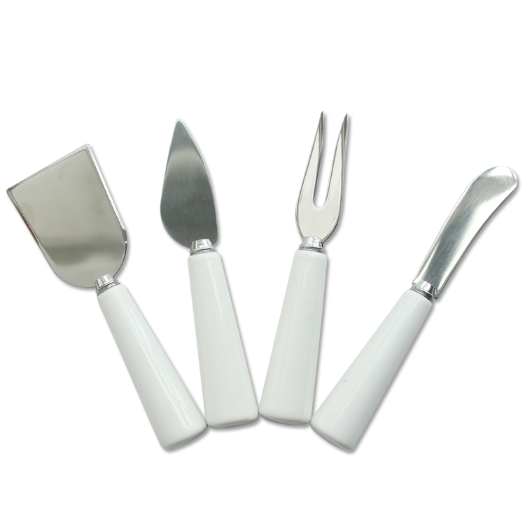 Cathylin Classic 4pcs White Ceramic Handle Cute Stainless Steel Wedding Cake Cutter Server Fork Shovel And Knife Cheese Tool Set