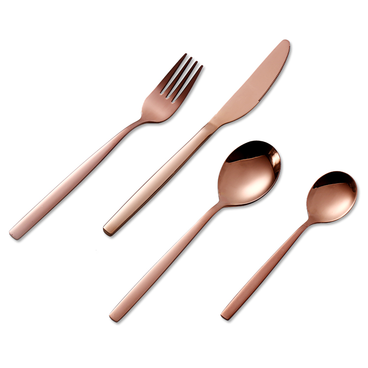 Cathylin luxury bronze copper stainless steel flatware set wedding rose gold cutlery 