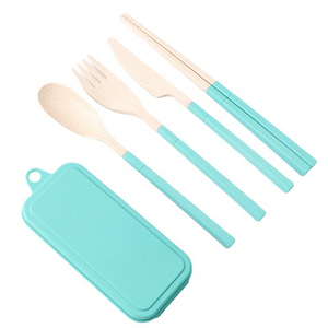 4 Pcs Spoon Fork Knife Portable Chopsticks Removable Foldable Wheat Straw Cutlery Set with Case Box for Travel