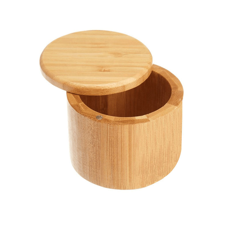 Bulk eco kitchen cube clearance round storage bamboo wood container spice jar set with lid