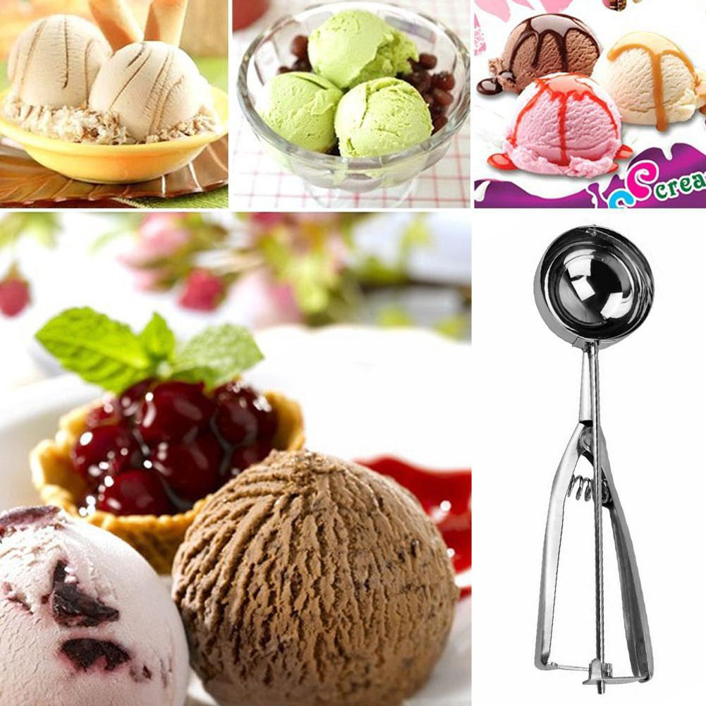 Manufacturers press and release meat cookies ball metal stainless steel spoon ice cream scoop with easy trigger