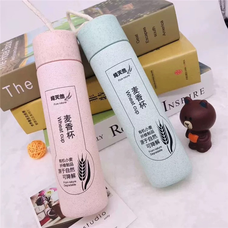Reusable Custom Logo Pattern Eco Friendly Colored Plastic Wheat Straw Water Bottle with Lid