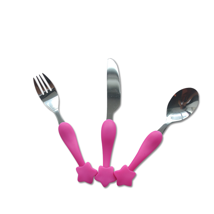 Baby Cutlery Set Stainless Steel Flatware Set with Plastic Handle
